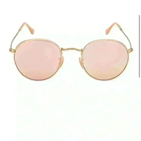 Rose Pink Round Lens Gold Frame Sunglasses with microfiber cleaning pouch - Picture 4 of 12